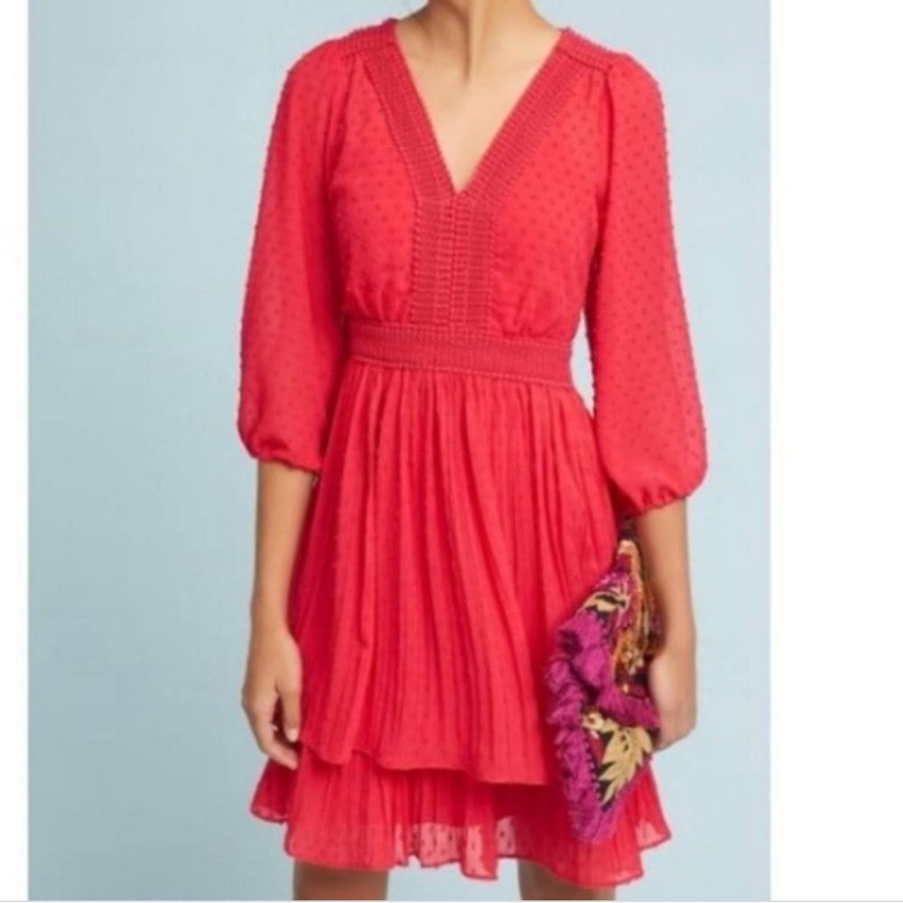 Anthropologie Meadow Rue Minetta Tiered Swiss Dot Dress 2 4 S